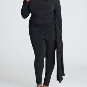 Eloquii Black Ruched Tie Front Leggings Night Out